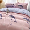 thumbnail image 3 of Cartoon Dolphin Pink Ube 120gsm Polyester Bedding Set, 3 of 8