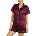 thumbnail image 5 of Women's Short Sleeve Shorts Pajama Set Summer Soft Silky Comfy Button Up Spring Lightweight Pjs 2 Piece Silk Sleepwear Burgundy 4-6, 5 of 5