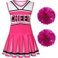 thumbnail image 2 of QWIED Girls Outfits Girls' Cheer Cheerleading Dress 3 Piece Sleeveless V Neck Tops with Skirt and 2 Pompoms Carnival Party Clothes Set, 2 of 2