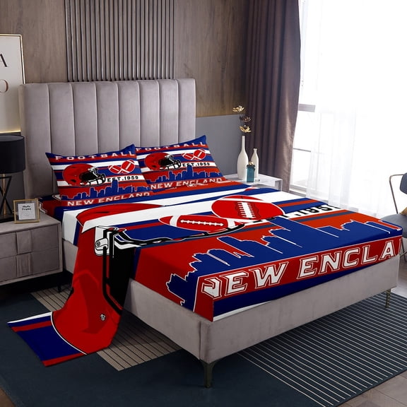 Erosebridal Teens New Encland Football Sheet Set Twin,Sport Theme Bedding Sets Twin Size,Rugby Decor,Breathable,3pcs