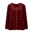 thumbnail image 6 of Long Sleeve Tops for Women Baeitkot V Neck Button Down Velvet Babydoll Shirt Loose Fit Tunic for Casual Fall Wardrobe Wine M, 6 of 8