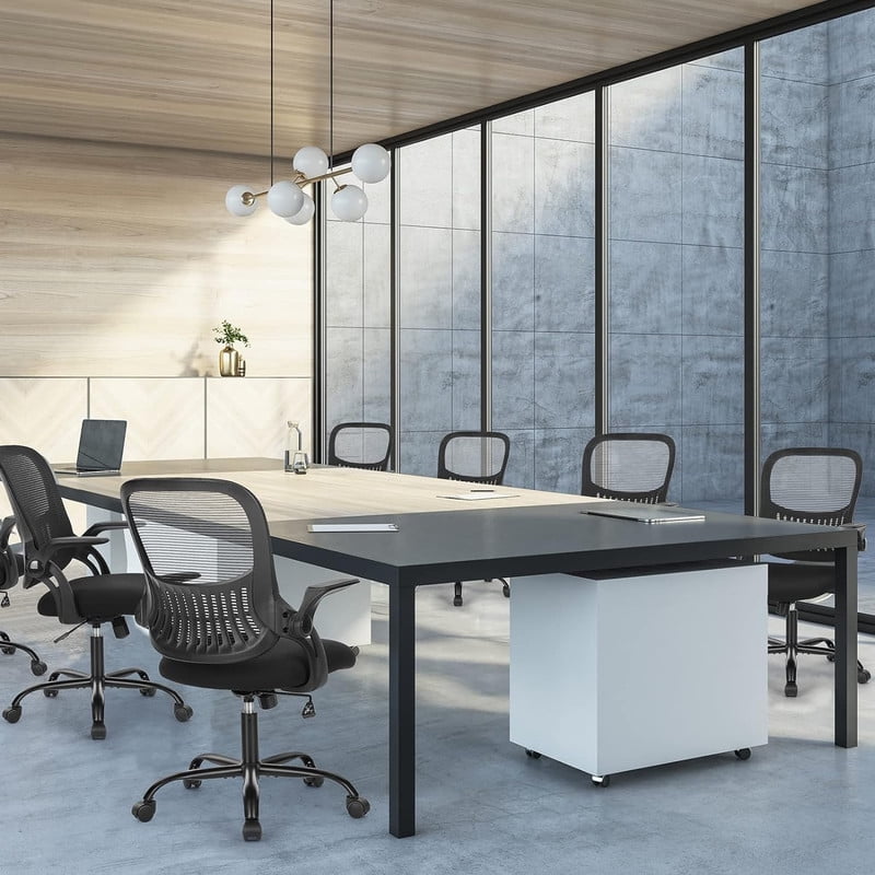Beddle Office Chair with Lumbar Support, Ergonomic Mesh Mid-Back Swivel Desk Chair with Flip-Up Arms, Comfortable Task Chair for Home Office or Study, Black