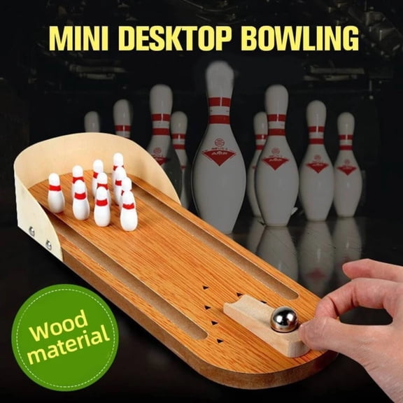 Wooden Mini Bowling Game Set For Kids Indoor Table Top Toy With Pins And Ball 3 
