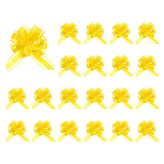 Uxcell 20pcs Pull Bows 6.3 Inches Wide Organza Ribbon Bow for Gift Wrapping Birthday Baskets Decoration Yellow