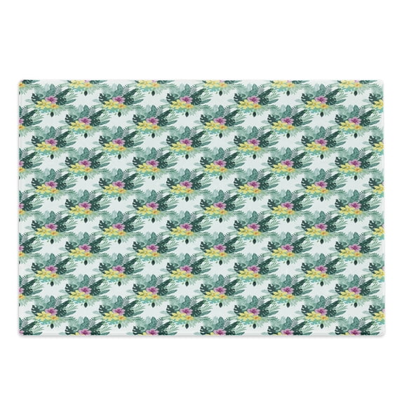 Philodendron Cutting Board, Repeating Hawaii Fun Bouquet with Leaves and Flowers, Decorative Tempered Glass Cutting and Serving Board, in 3 Sizes, by Ambesonne