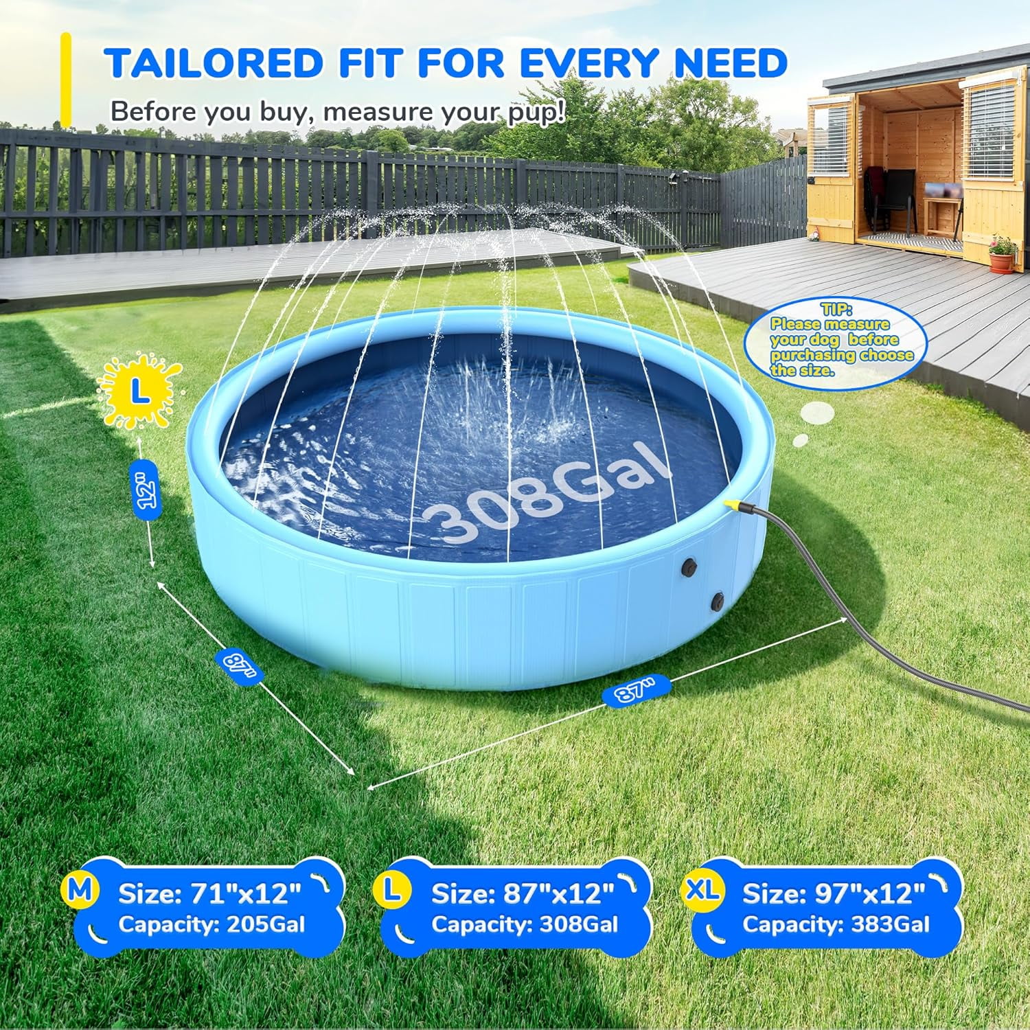 87'' Foldable Dog Pool, Sprinkler Pool for Kids, Non-Slip Heavy Duty Dogs Splash Pad for Small Dogs, Hard Plastic Kiddie Bathtubs for Backyard