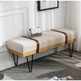 thumbnail image 3 of SYNGAR Shoe Bench Ottoman Benches, Entryway Bench Upholstered with Linen Cushion and Solid Wood Frame, Ottomans Footstool Bedroom Bench for Living Room Hallway Gray, LJ2423, 3 of 9