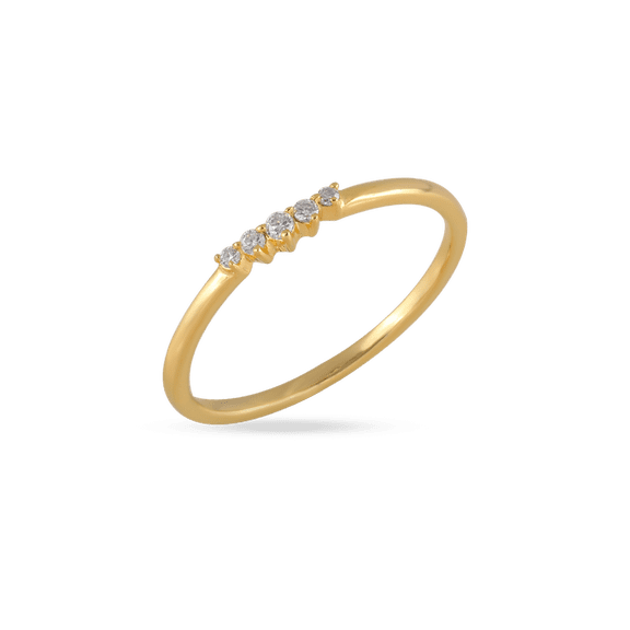 SOLITAIRE JEWELRY 5 Stone Round Moissanite Diamond Dainty Minimalist Ring Solid 10K Yellow Gold Ring Size 4