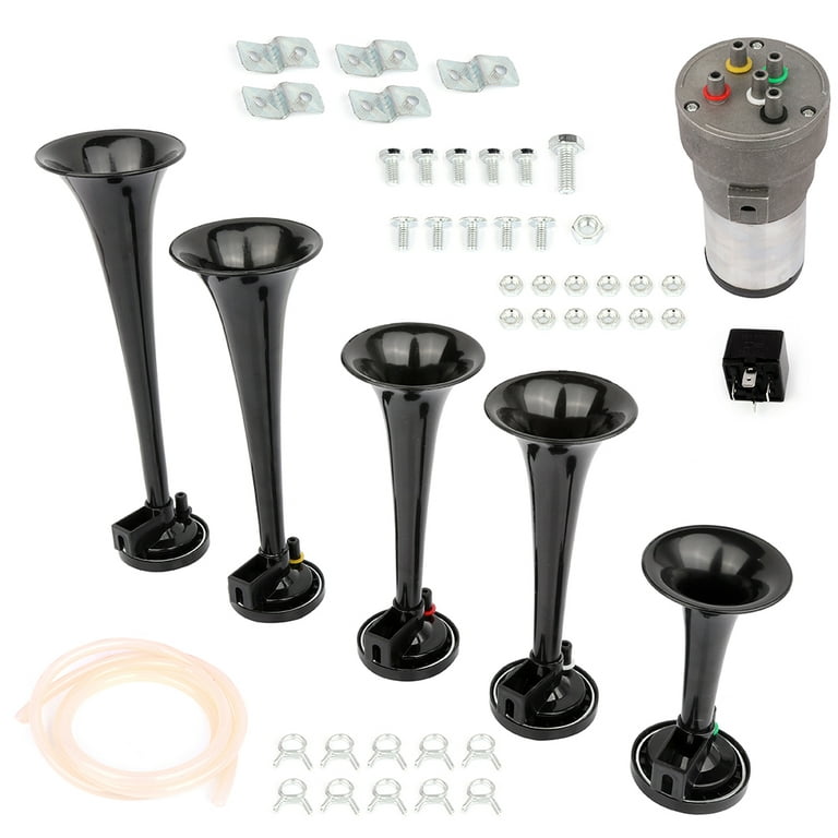5 Trumpet Horn Kit with Compressor Loud Train Horn Dixie Musical Air  Horn12V 105db, Dixie Musical Air Horn Plastic(black) , Electric Trains  Horns for Any 12V Vehicles 