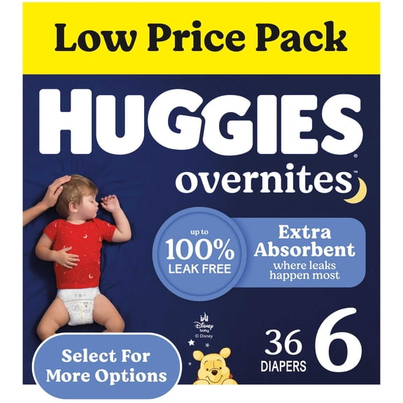 Huggies Overnites Nighttime Baby Diapers, Size 6 (35  lbs), 36 Ct (Select for More)