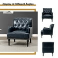 thumbnail image 3 of Faux Leather Upholstered Tufted Armchair Lounge Accent Chair Single Sofa with Wooden Turned Legs Living Room Navy, 3 of 6