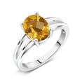 thumbnail image 2 of Gem Stone King 1.65 Ct Oval Checkerboard Yellow Citrine 925 Sterling Silver Solitaire Engagement Ring, 2 of 4