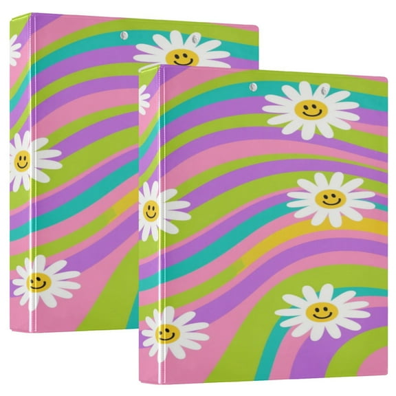 3 Ring Binder 1.5 inch Round Rings with Interior Pockets Binders Organizer Office School 1Pack Smiling Daisy on Multicolor Background