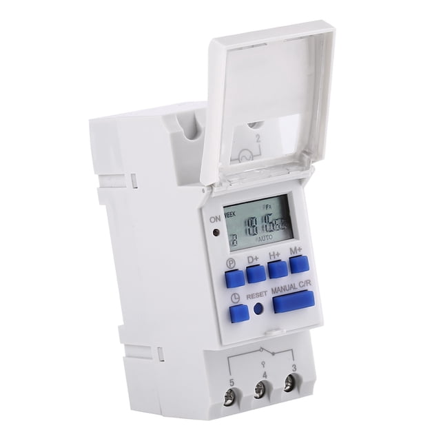 Time Controlled Switch Timer THC15A Digital Timer Switch LCD Display Weekly Programmable Electronic Relay with DIN Rail Installation, 16 ON 8 OFF Settings