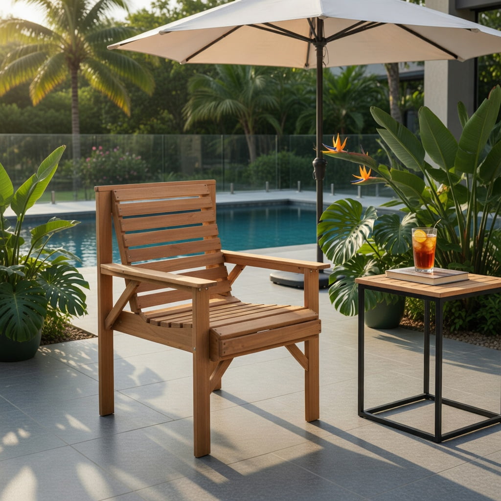 Hommoo Fir Wood Outdoor Dining Chair with Ergonomic Inclined Backrest, Sturdy Patio, Garden & Indoor Solid Wood Chair, Natural