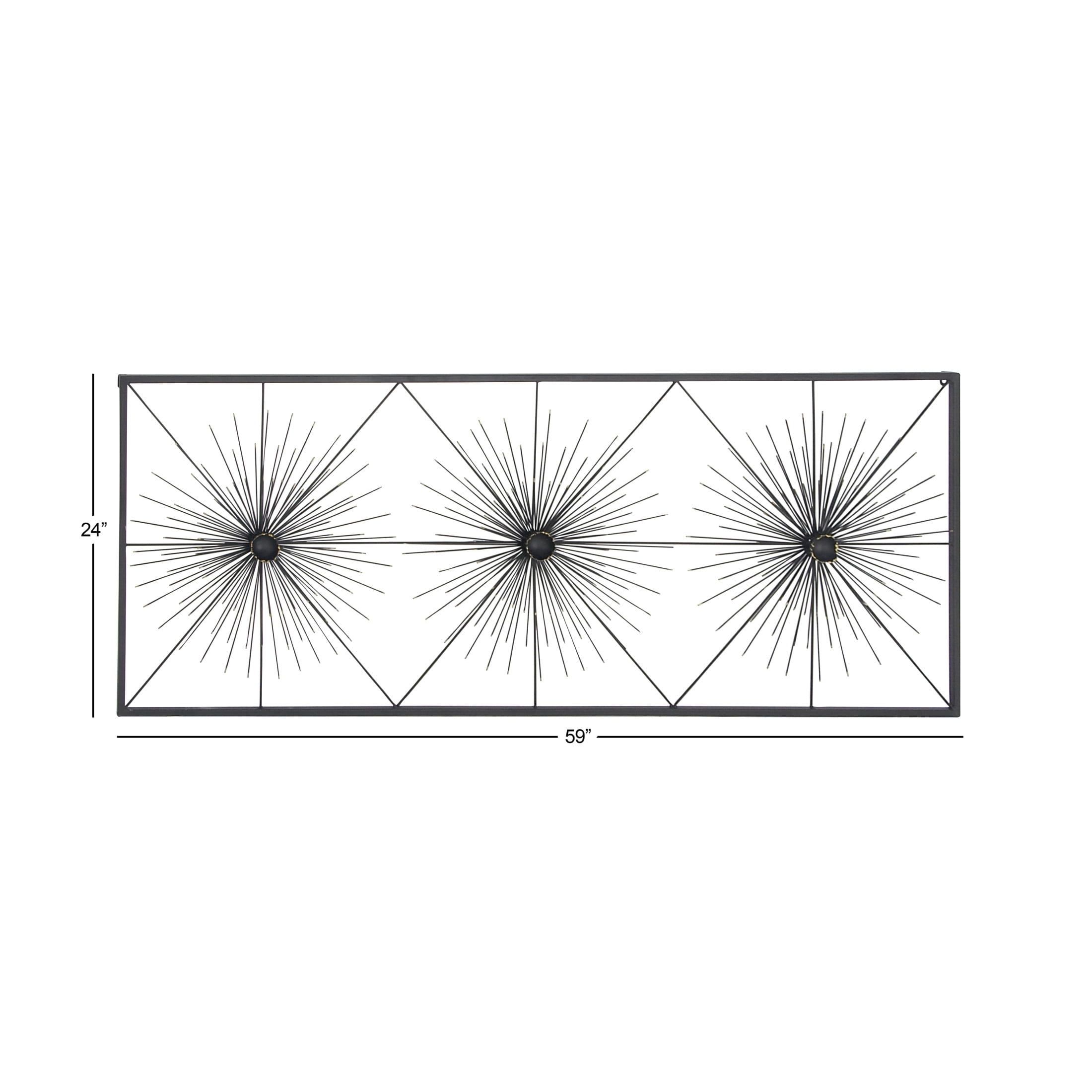 DecMode Black Metal Sea Urchin Starburst Wall Decor with Black Frame