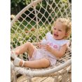 thumbnail image 4 of BemeyourBBs Toddler Baby Girls Summer Clothes Infant Baby Girl 2 Piece Outfits Adorable Donut Embroidery Flying Sleeve T Shirt Tops and Striped Ruffled Shorts Set, 4 of 9