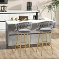 thumbnail image 2 of Costway 4 PCS Velvet Bar Stool  29" Bar Height Stools with Woven Backrest & Gold Metal Legs Grey, 2 of 8