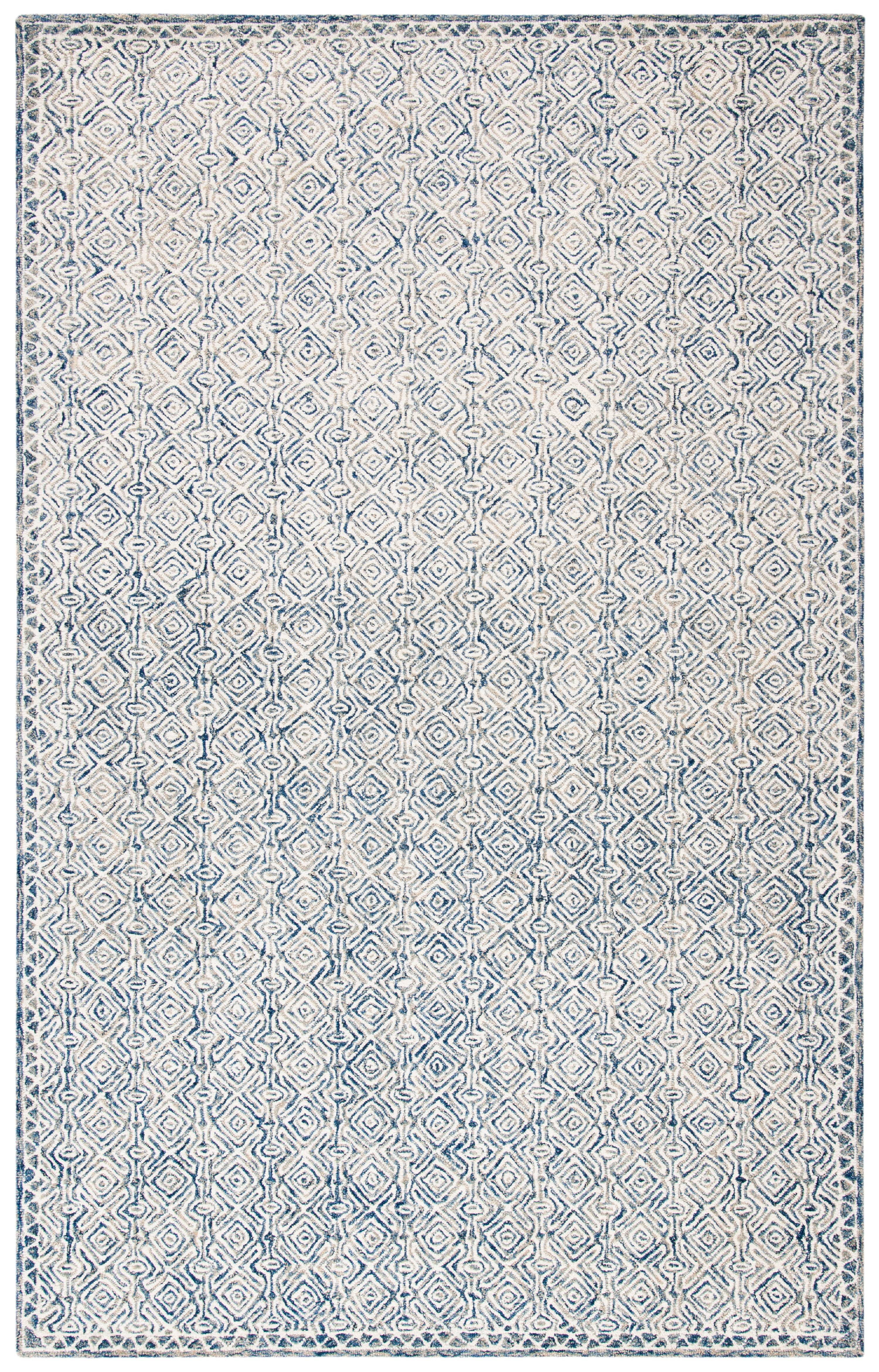 SAFAVIEH Micro-Loop Winthrop Geometric Diamonds Wool Area Rug, Navy/Ivory, 4' x 6'