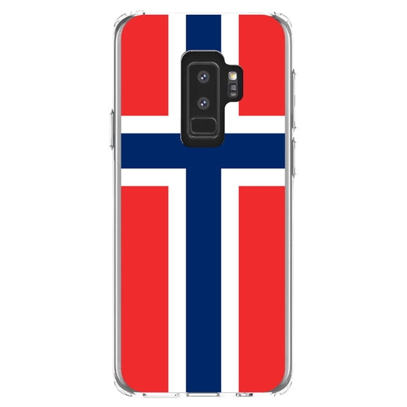 DistinctInk Clear Shockproof Hybrid Case for Samsung Galaxy S9  PLUS (6.2" Screen) - TPU Bumper, Acrylic Back, Tempered Glass Screen Protector - Norway Flag Red White Blue - Norway