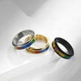 thumbnail image 3 of PAMTIER Unisex Stainless Steel 6MM Rainbow Flag Stripe LGBT Gay Lesbians Pride Rotatable Lucky Ring Friendship Anxiety Fidget Band Silver Size 6, 3 of 4
