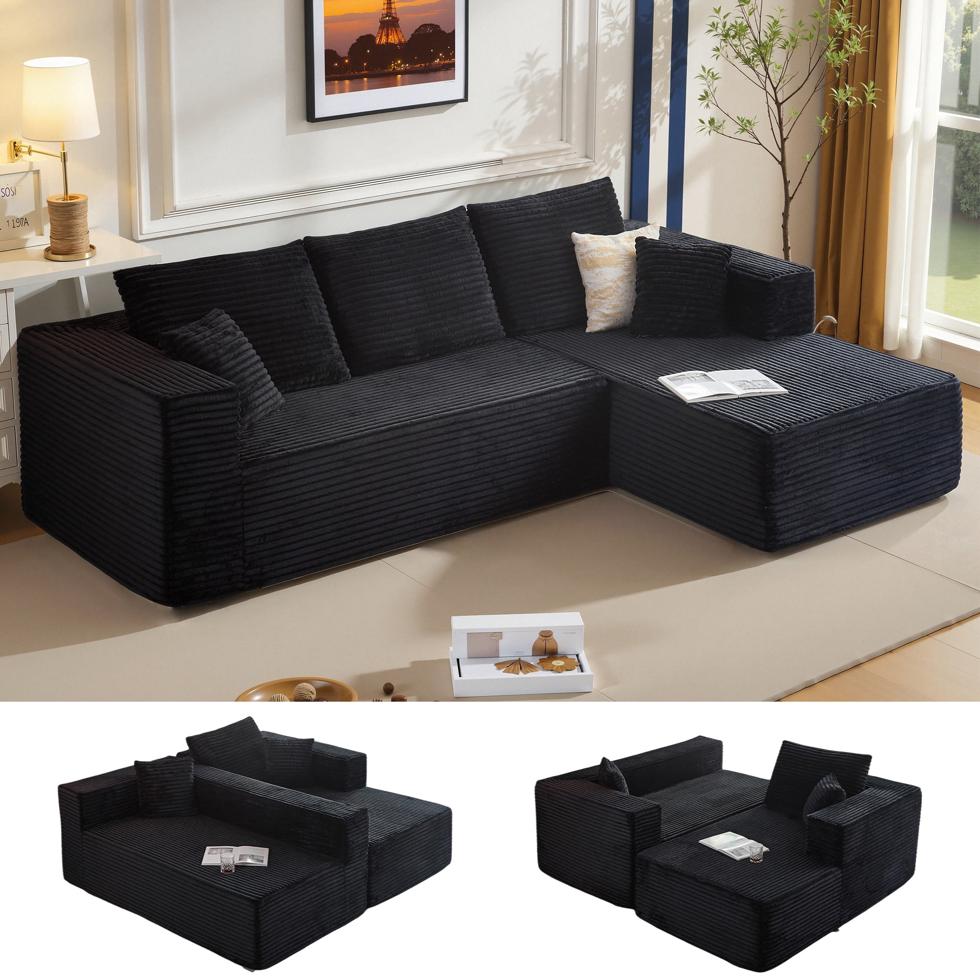 Cubente 108" Modular Sectional Sofa, Cloud Couch with 3 Deep Seat, Indoor Modern L-Shape Sofa Couch, Boneless Couch Compressed Sofa for Living Room Bedroom
