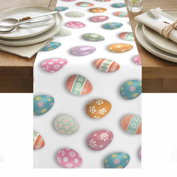 Colorful Eggs Easter Table Runner - 90 Inch Long, Kitchen Dining Table Runner Dresser Scarves, Elegant Pastoral Eggs Farmhouse Decor for Coffee Tables Wedding Party Banquet