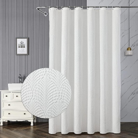Shower Curtain, White Shower Curtains for Bathroom, 3D Embossing Washable Waterproof Cloth Fabric Shower Curtain Set with 12 Hooks, 72 x 72 Inches