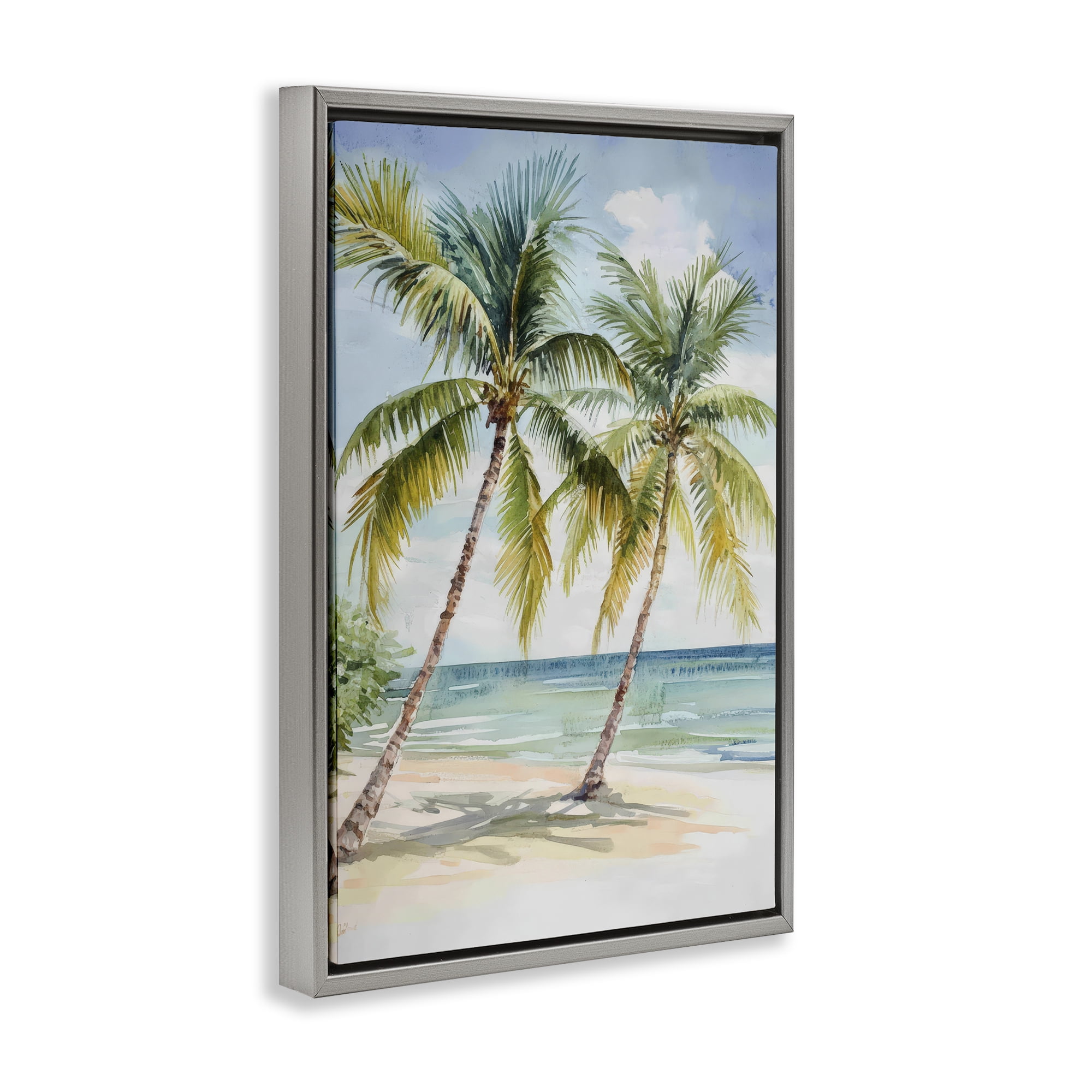 Stupell Industries Shady Palm Beach Escape Gray Framed Floater Canvas Wall Art, design by Petal Prints Design