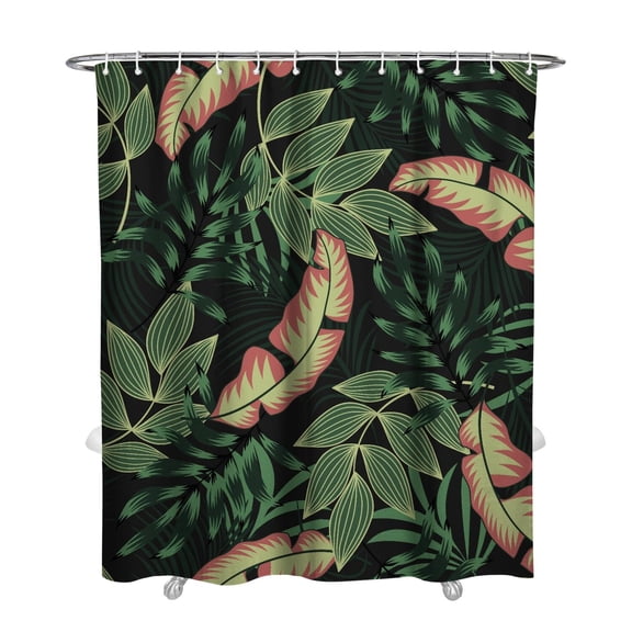 Summer Beach Bathroom Shower Curtain, Hawaiian Jungle Floral Palm Leaf Boho Pattern, Colorful Exotic Tropical Plant Decor, Waterproof Fabric, with Hooks Included