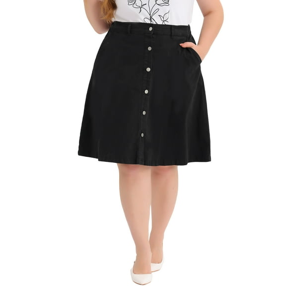 Agnes Orinda Women's Plus Size School College Outfits Fashion Tie Waist A Line Midi Denim Skirt 2X Black