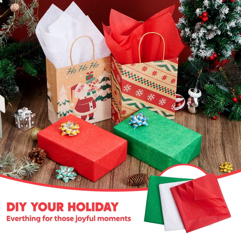Whaline Christmas Tissue Paper - 90 Sheets, Red & White Snowflake Reindeer Patterns, 19.7 X 13.8 Inch
