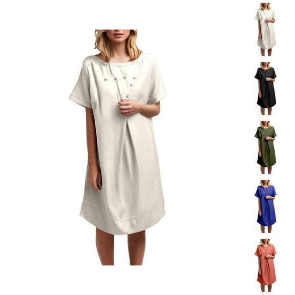 Tshirt Dress Women Summer Short Sleeve Crewneck Loose Fit Casual Knee Length Midi Dresses T Shirt Dresses for Women