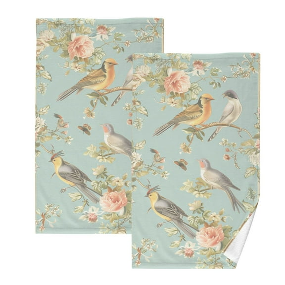 Birds Flowers Frame Hand Towel Set 2 Pcs Cotton Absorbent Soft Face Towels 400 GSM Bath Towels for Bathroom Kitchen Shower Hotel Decor 16"x28"