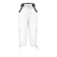 thumbnail image 7 of MLQIDK Pedal Pushers for Women Dressy Casual Cargo Capri Pants Knee Length Elastic Waist Ladies Capris Trendy Summer Cargo Capri Pants with Pockets White S, 7 of 7
