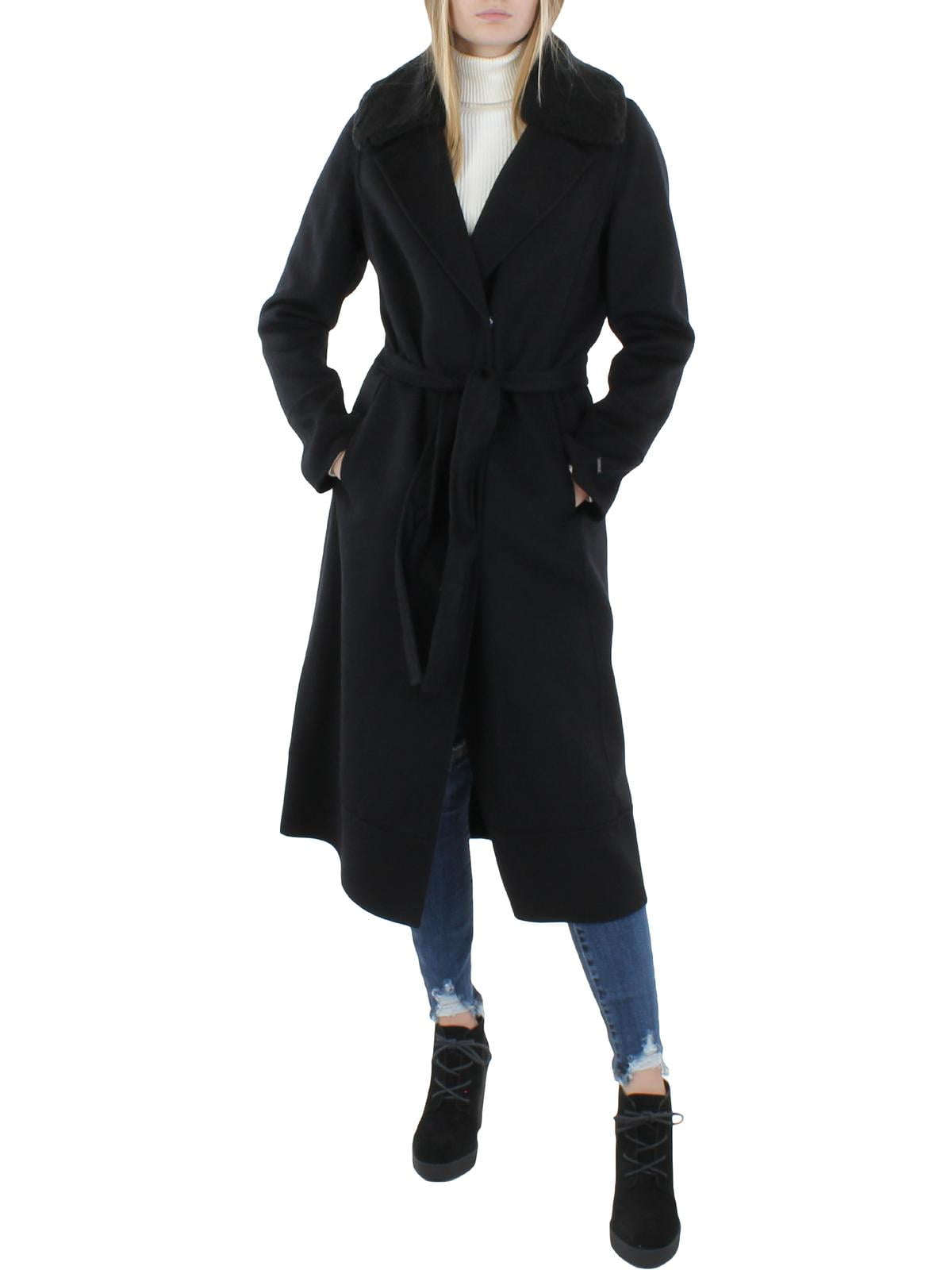 tahari long double face vegan trim wool coat
