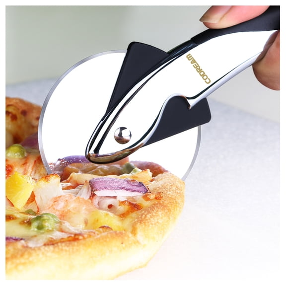 Professional Shark Style Heavy Duty Stainless Steel Pizza Wheel Cutter with Anti-slip Grip Finger-Guard Pad