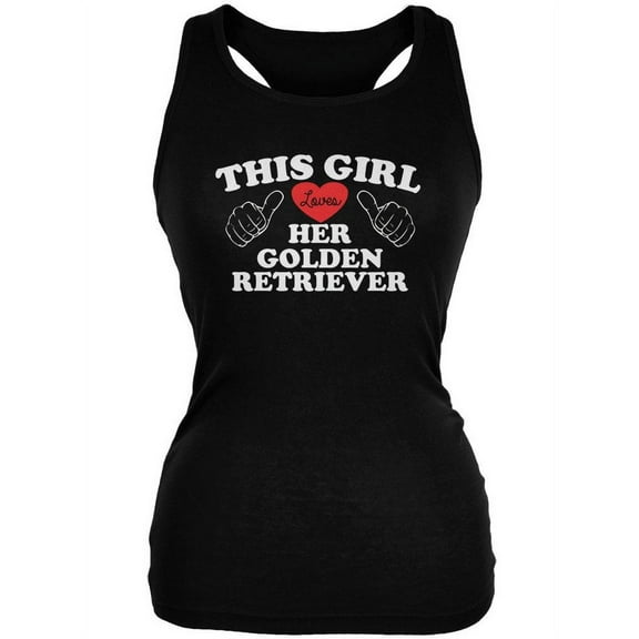 Valentines This Girl Loves Her Golden Retriever Black Juniors Soft Tank Top - Small
