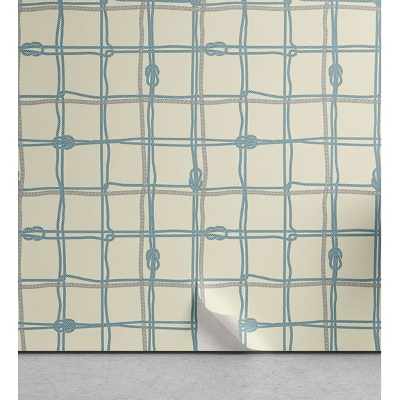 Ambesonne Nautical Blue Peel & Stick Wallpaper for Home, Shapes as Squares Art, 13"x36", Eggshell Pale Taupe