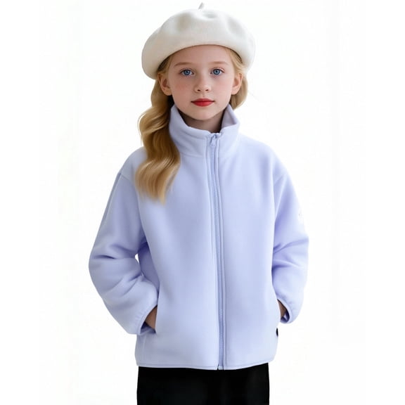Balabala Girls Fleece Jacket Kids Long Sleeve Full Zip Casual Coat with Pockets Boys Solid Fashion Coat
