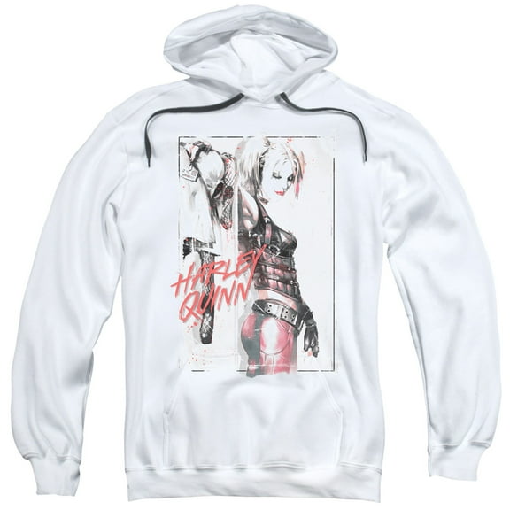 Trevco Batman-Ink Wash Harley - Adult Pull-Over Hoodie - White- Medium