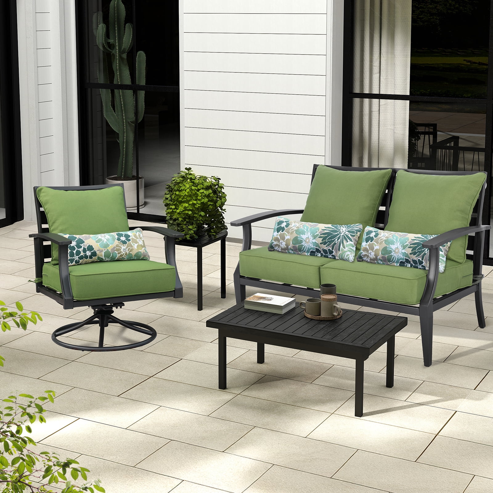 Aoodor 24'' x 24'' Outdoor & Indoor Deep Seat Cushion Set, furniture pillows and cushions, Olefin Fabric Slipcover and Sponge Foam (Set of 2 Seats, 2 Backs, 2 Lumbar Pillows) - Green