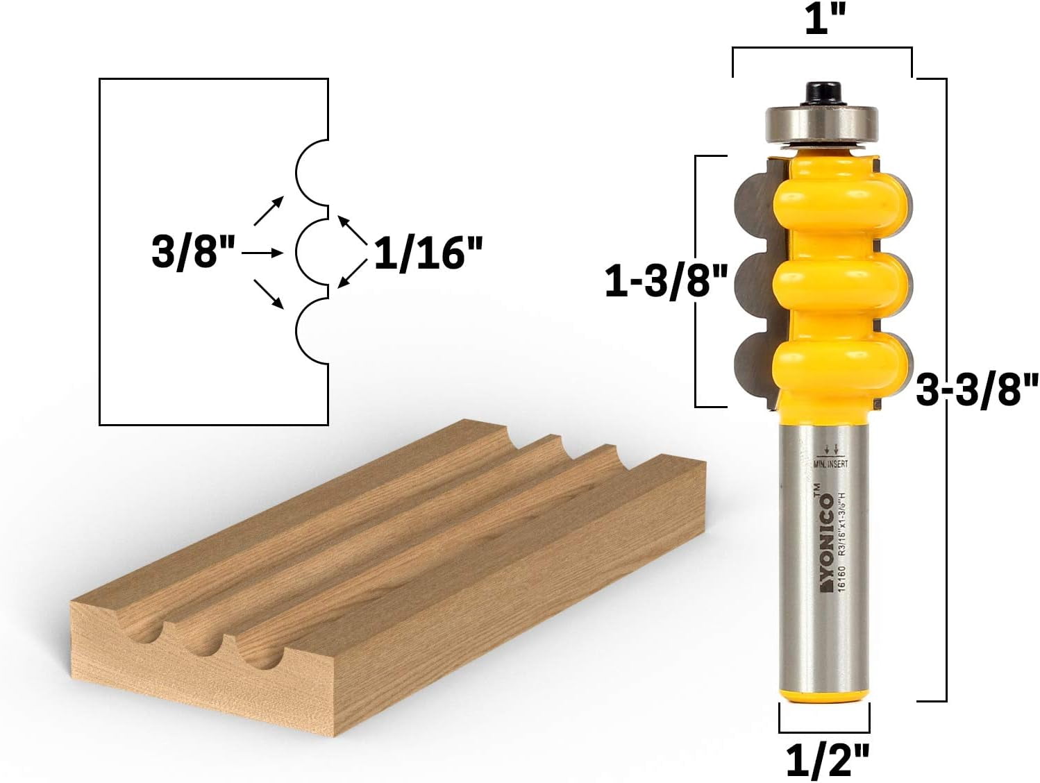 Triple Bead & Triple Flute 2 Bit Large Molding Router Bits Set - Yonico 16260