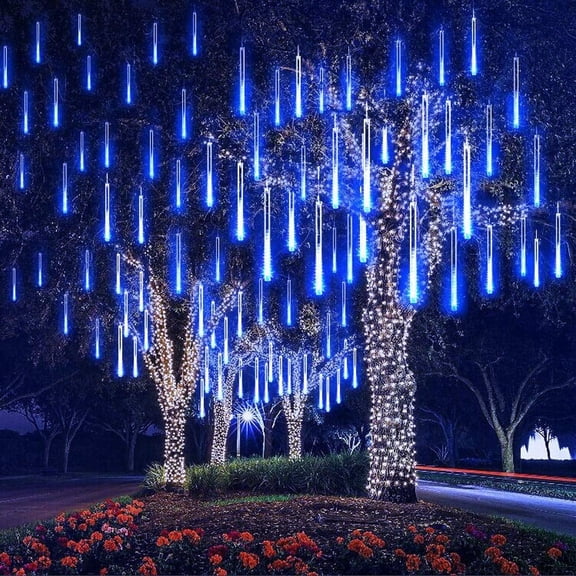 Rirool 20-Inch Blue Meteor Shower Lights, 10 Tubes 540 LED Cascading Falling Rain Christmas String Lights, IP65 Outdoor Plug-In Decor for Trees, Roof, Patio, Wedding and Holiday Display, 1 Set