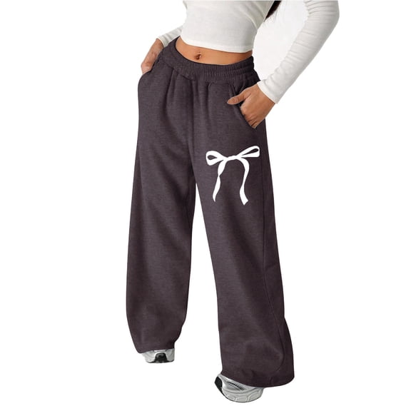 Big Girls Pants Bow Sweatpants Girls Lightweight Straight Leg Pocket Athletic Trousers Daily Casual Wearing Leisure Bottoms Kid Loose Sport Pants Brown 11T-12T