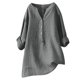 thumbnail image 1 of Blusa de lino y algodón con mangas 3/4 largas y botones para mujer, 1 of 8
