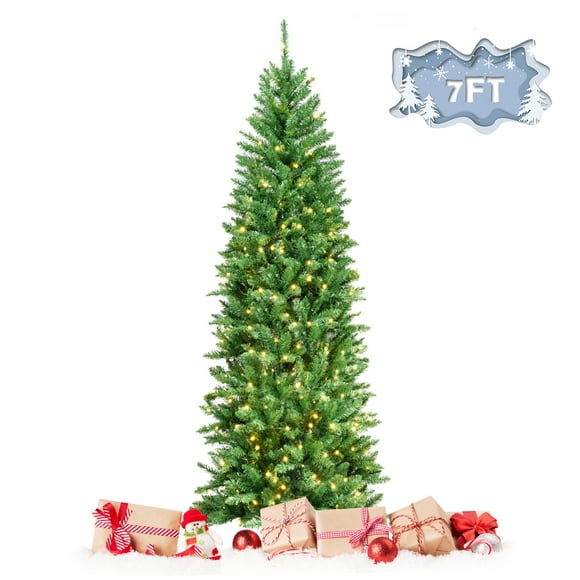 Patiojoy 7FT Pre-lit Hinged Artificial Pencil Fir Christmas Tree with UL-listed Lights