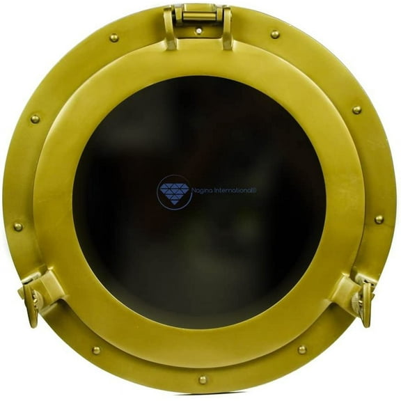 Nagina International Powder Coated Antique Vintage Nautical Premium Aluminum Pirate's Ship's Porthole Mirrors| Exclusive Wall Decor Accent (17 Inches, Antique Brass)