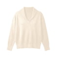 thumbnail image 4 of XIAONU Solid Shawl Collar Ribbed Knit Sweater For Women Loose Long Sleeve Daily Pullover Shirts, 4 of 5