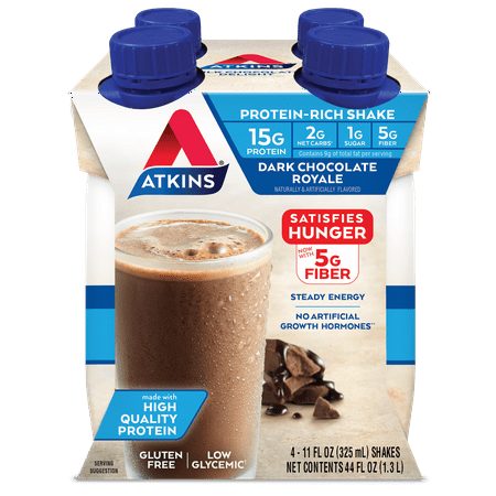 Atkins Gluten Free Protein-Rich Shake, Dark Chocolate Royale, Keto Friendly, 4 Count (Ready to Drink)